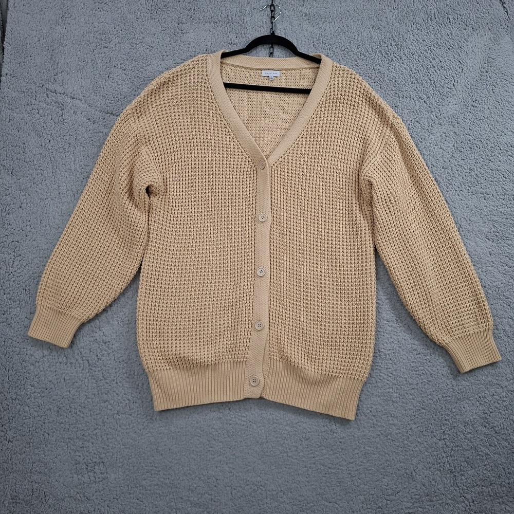 Qualfort‎ Women's Tan Cotton Button Down Cardigan Sweater Size XL Cottage Granny